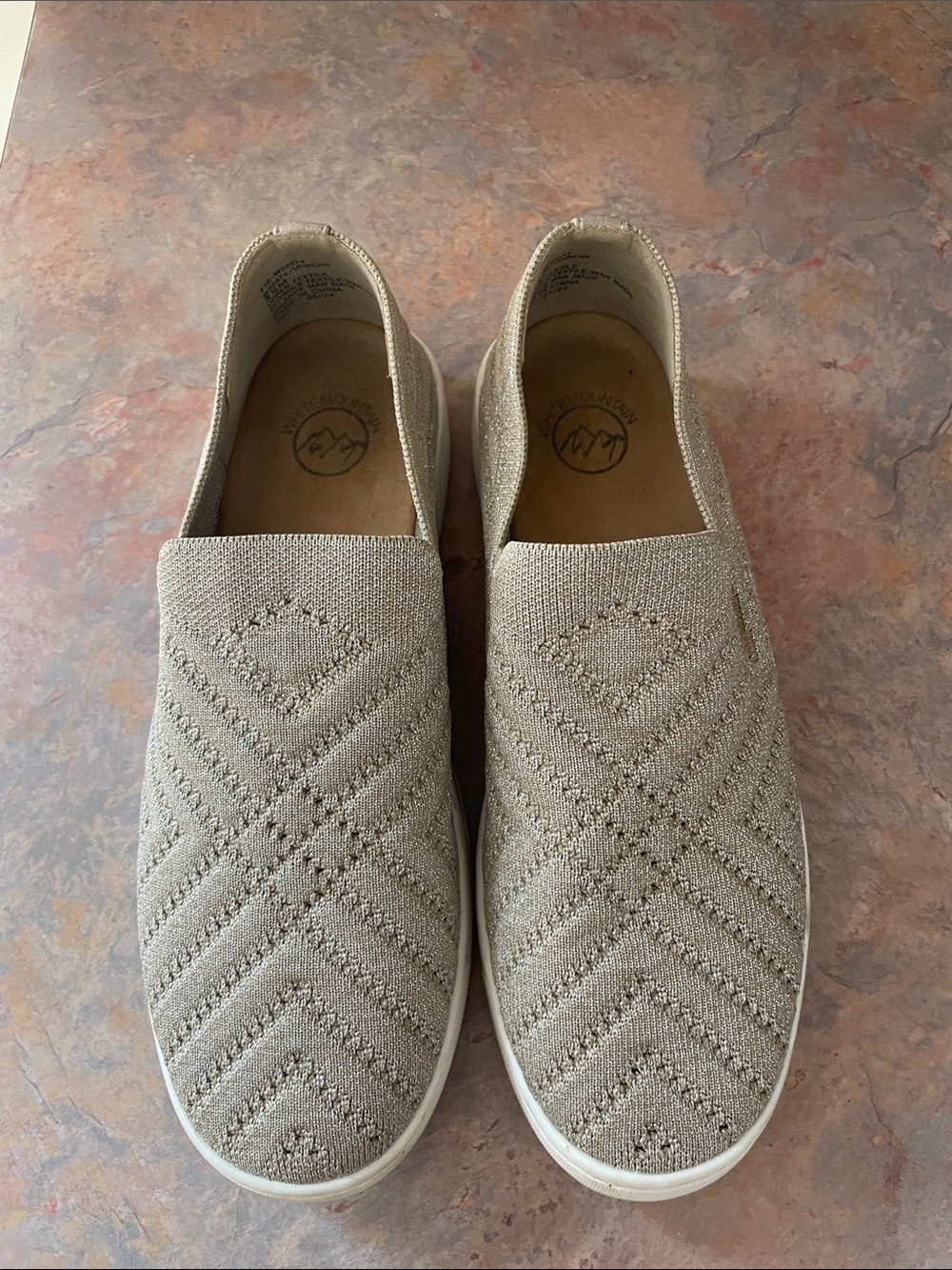 White Mountain Knit Slip-On Loafers in Sparkly Light Taupe